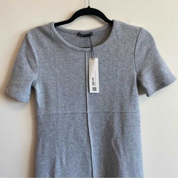 NWT ZARA Basics Grey Shirt Sleeve Mini Dress Extra Soft Size Small - Picture 7 of 10